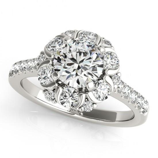 Halo Fancy Ring Round Diamonds 2.00 Carats White Gold 14K Halo Ring