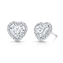 Halo Heart & Round Shape 3.32 Carats Diamond Stud Earrings