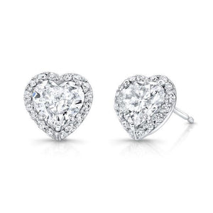 Halo Heart And Round Shape Diamonds Stud Earrings White Gold Halo Stud Earrings