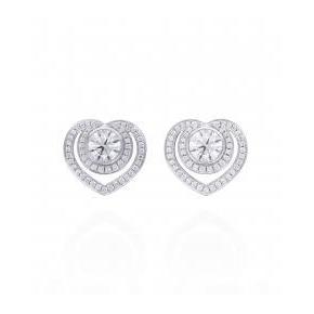 Halo Heart Shape Studs Earrings  Round Cut Diamonds White Gold Halo Stud Earrings