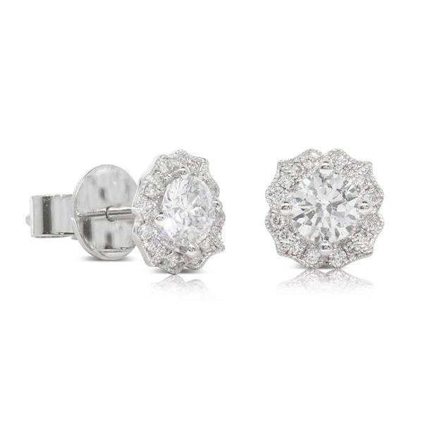 Halo Ladies Studs Earrings 2.80 Carats Round Cut Diamonds White Gold 14K Halo Stud Earrings