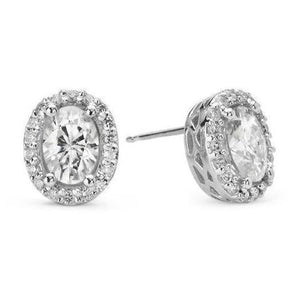 New Style Halo Oval Diamond Studs Earring  White Gold  