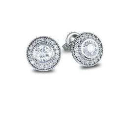 Halo Round Cut 2.34 Carats Diamonds Studs Earrings White Gold