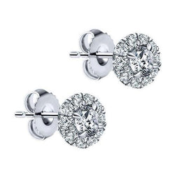 Sparkling Halo Round Diamond Stud Earrings 2.0 Carat White Gold 14K