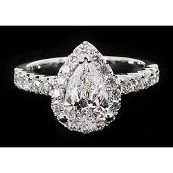 Halo Pear Diamond Anniversary Ring 2.75 Carats White Gold 14K