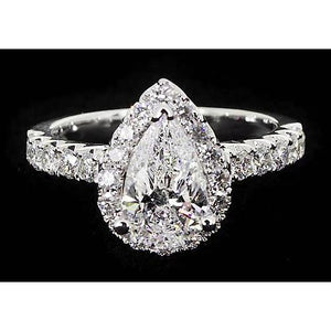 Halo Setting Pear Cut Diamond Anniversary Ring 2.75 Carats White Gold 14K Halo Ring