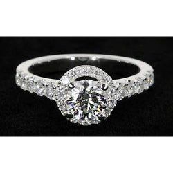 Halo Round Diamond Engagement Ring 2 Carats Women Jewelry