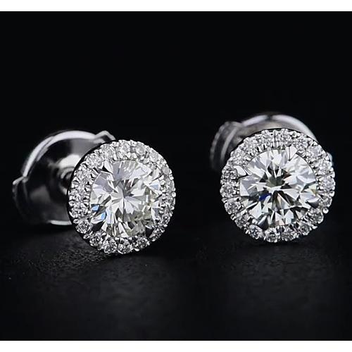 Halo Style Round Brilliant Engagement White Gold Diamond Studs Halo Earrings