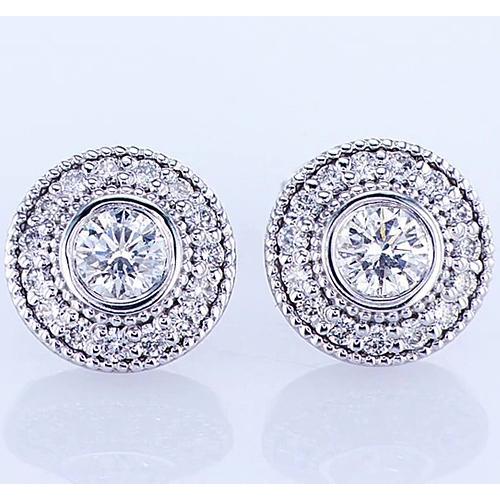 Halo Style Round Diamond Stud Earring  White Gold  Halo Stud Earrings