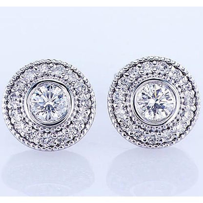 Halo Style Round Diamond Stud Earring  White Gold  Halo Stud Earrings