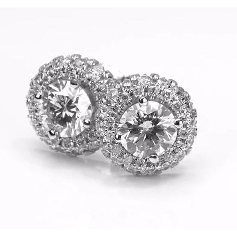 Halo Style Women Jewelry Sparkling Unique Studs Halo Earrings White Gold Diamond 