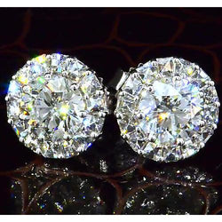 Halo Style Round Diamond Stud Earring 3.50 Carats White Gold 14K
