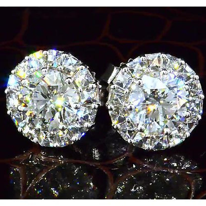 Halo Style Round Diamond Stud Earring 3.50 Carats White Gold 14K Halo Stud Earrings