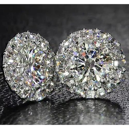 Halo Style Round Diamond Stud Earring 6 Carats White Gold 14K Jewelry Stud Earrings