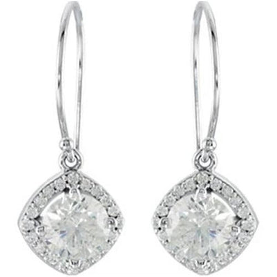 Halo-Styled Dangle Diamond Earrings 2.20 Carats 14K White Gold Dangle Earrings