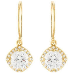 Halo-Styled Dangle Earrings 2.50 Carats 14K Yellow Gold