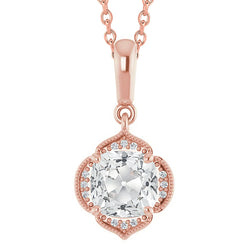 Halo Cushion Old Cut Natural Earth Mined Diamond Pendant Slide 4 Carats Rose Gold Milgrain