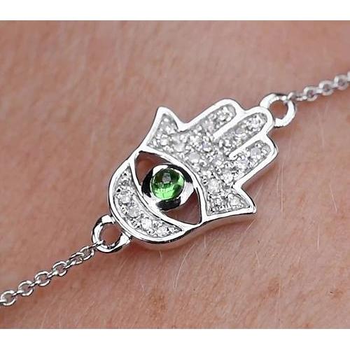 Hamsa Ladies Diamond Bracelet Cabochon Columbian Green Emerald   Gemstone Bracelet