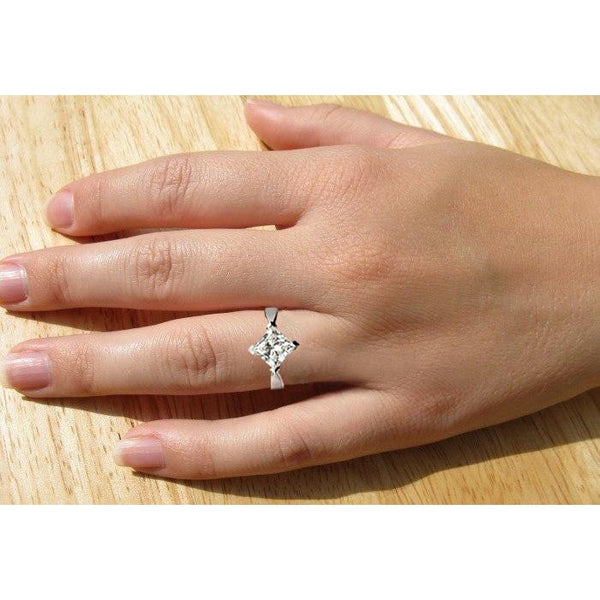 Solitaire Diamond Ring Kite Setting Princess Cut 2 Carats White Gold