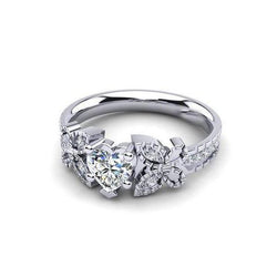 Real  Sparkling Diamond Ring 1.75 Carats Heart And Round Cut White Gold 14K