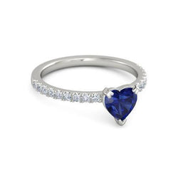 Heart And Round Cut 2.30 Ct Blue Sapphire Diamonds Ring White Gold 14K