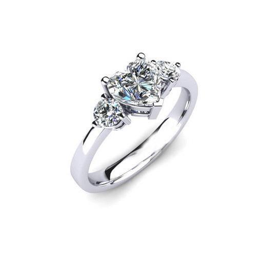 Heart And Round Cut 2.40 Ct Diamonds Engagement Ring Three Stone White Gold 14K Three Stone Ring