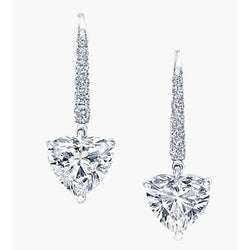 Heart And Round Cut 4.70 Ct Diamonds Dangle Earrings White Gold 14K
