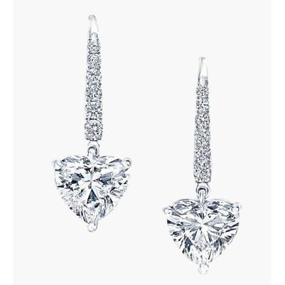 Heart And Round Cut 4.70 Ct Diamonds Dangle Earrings White Gold 14K Dangle Earrings