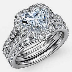 Heart And Round Diamond Halo Ring Engagement 7.75 Carats White Gold