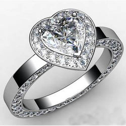 Heart And Round Cut Natural Earth Mined Diamond Wedding Halo Ring White Gold 14K