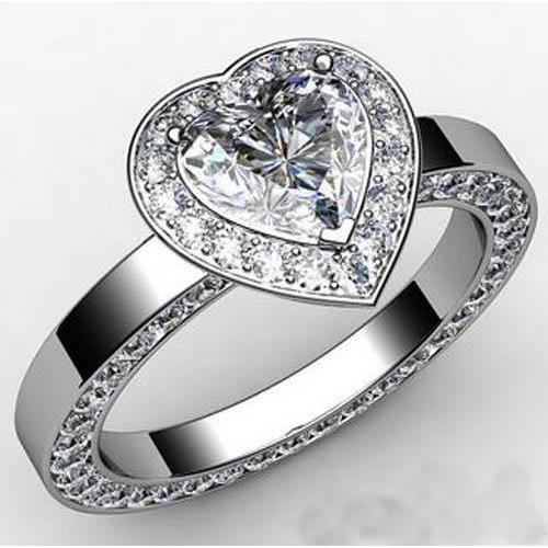 Heart And Round Cut G Vs1 Diamond Wedding Halo Ring White Gold Halo Ring