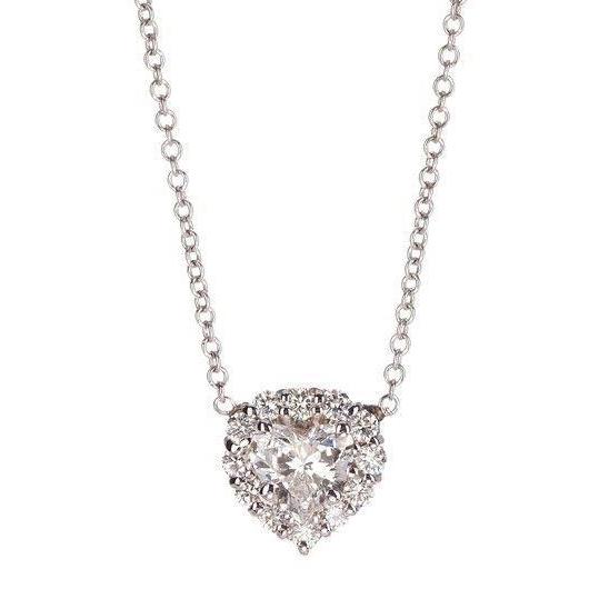 Heart And Round Diamond Ladies Necklace Solid White Gold Jewelry 5 Ct Necklace