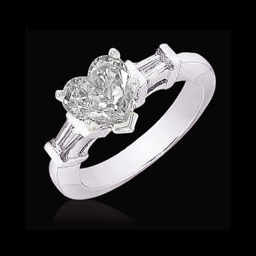 Heart & Baguette Diamonds Ring Women  3 Stone Jewelry  2 Carat Three Stone Ring