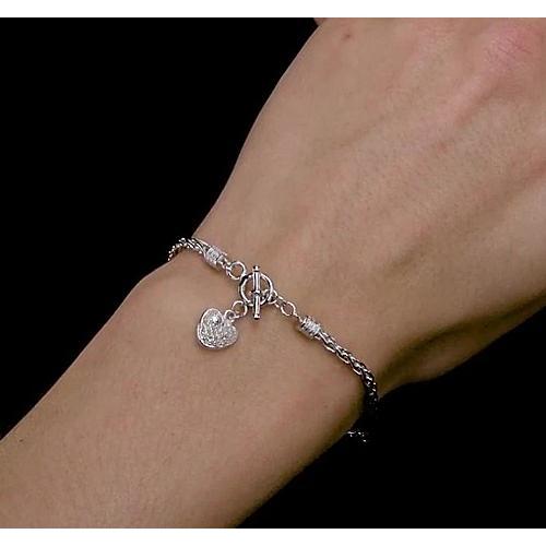 Puffed Heart Charm Anklet Sterling Silver 9