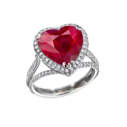 Heart Cut 7.75 Carats Red Ruby Diamond Ring White Gold 14K