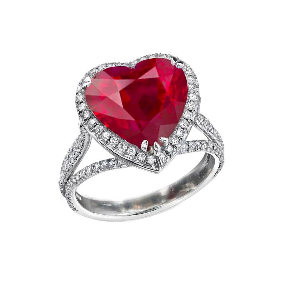 Heart Cut  New  Red Ruby Diamond    White Gold  Gemstone Ring