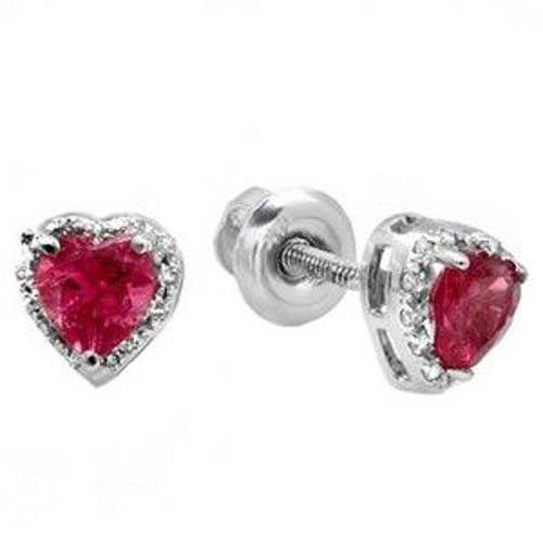 Ladies Heart Cut Pink Tourmaline With Diamond Stud Earring White Gold  