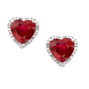 Heart Cut Red Ruby With Diamond Stud Halo Earring White Gold 14K 3.40 Ct Gemstone Earring