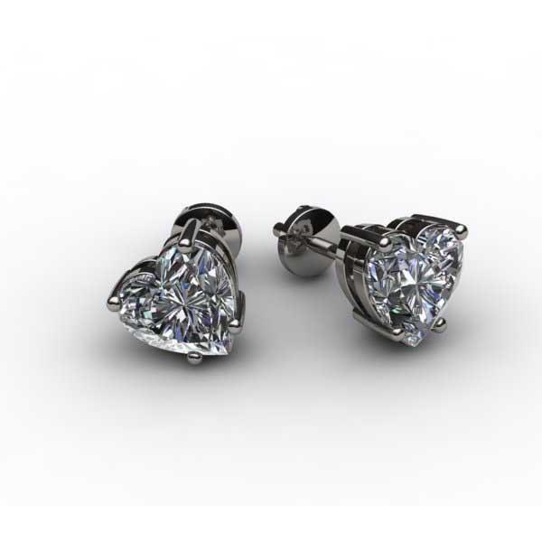Heart Diamonds 2.00 Carats Lady Studs Earrings 14K White Gold Stud Earrings