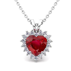 Heart Cut 5.50 Ct. Ruby & Diamond Pendant Necklace Gold