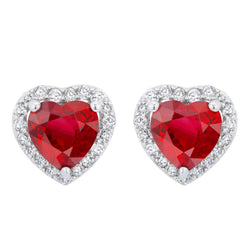 Heart Ruby With Round Natural Earth Mined Diamonds 6 Carats Studs Earrings White Gold