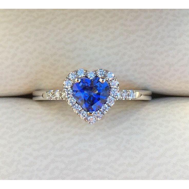 Heart Shape Women Jewelry Ceylon Sapphire Diamond Wedding  Gold  Gemstone Ring