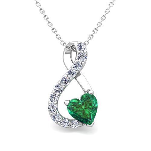 Heart Shape Emerald With Round Diamonds Pendant Necklace 5.70 Ct. Pendant