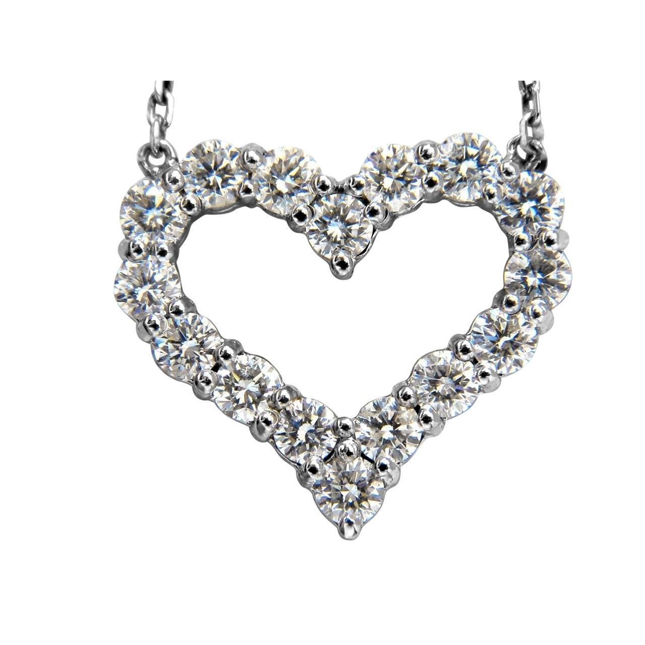 Heart Shape Pendant Necklace 2.40 Carats Round Cut Diamonds White Gold 14K Pendant