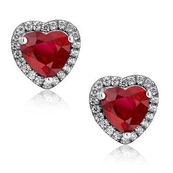 Heart Shape Red Ruby And Diamond Stud Earring 4.50 Carats 14K Gold