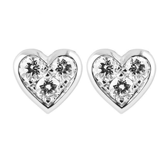 Heart Shape Fancy Princess Cut Style White Gold Diamond Stud Earrings