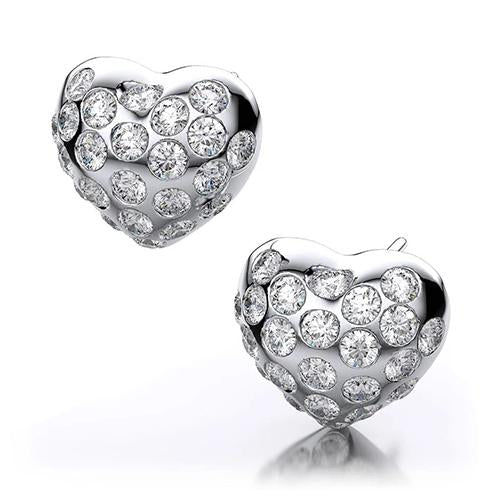 Heart Shape Studs Earrings 3.20 Ct Round Cut Diamonds White Gold 14K Stud Earrings