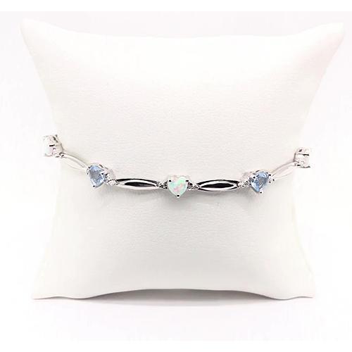 Heart Shaped Aquamarine & Opal Diamond Bracelet 9.54 Carats White Gold 14K Gemstone Bracelet