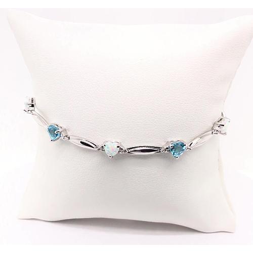 Heart Shaped Opal And Aquamarine Diamond Bracelet 9.54 Carats White Gold 14K Jewelry New Gemstone Bracelet