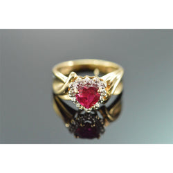 Heart Shaped Red Ruby Diamond Ring 2.15 Carats Yellow Gold 14K